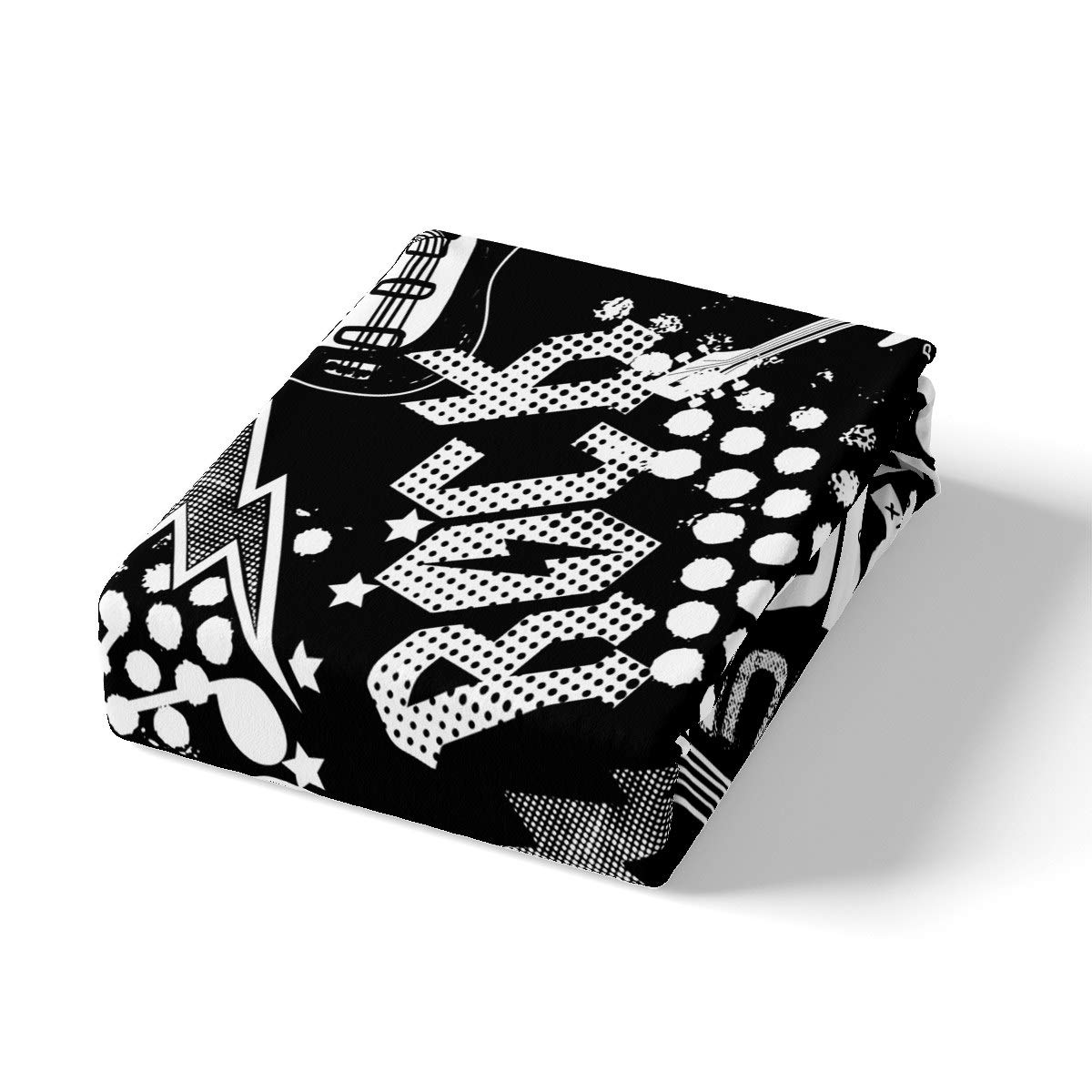 Juego de Cama con temática de música Rock para niños y niños, Color Negro y Blanco con Graffiti Musical, Funda de edredón para Instrumentos Impresos, de habitación Doble, 3 Piezas