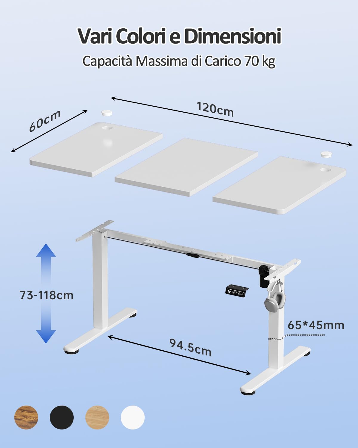 Devoko 120x60 cm Scrivania Regolabile in Altezza,Elettrica per Lavoro in Piedi, Ufficio e Casa, Standing Desk Scrivania Studio in Casa con Piano Assemblato, Bianco