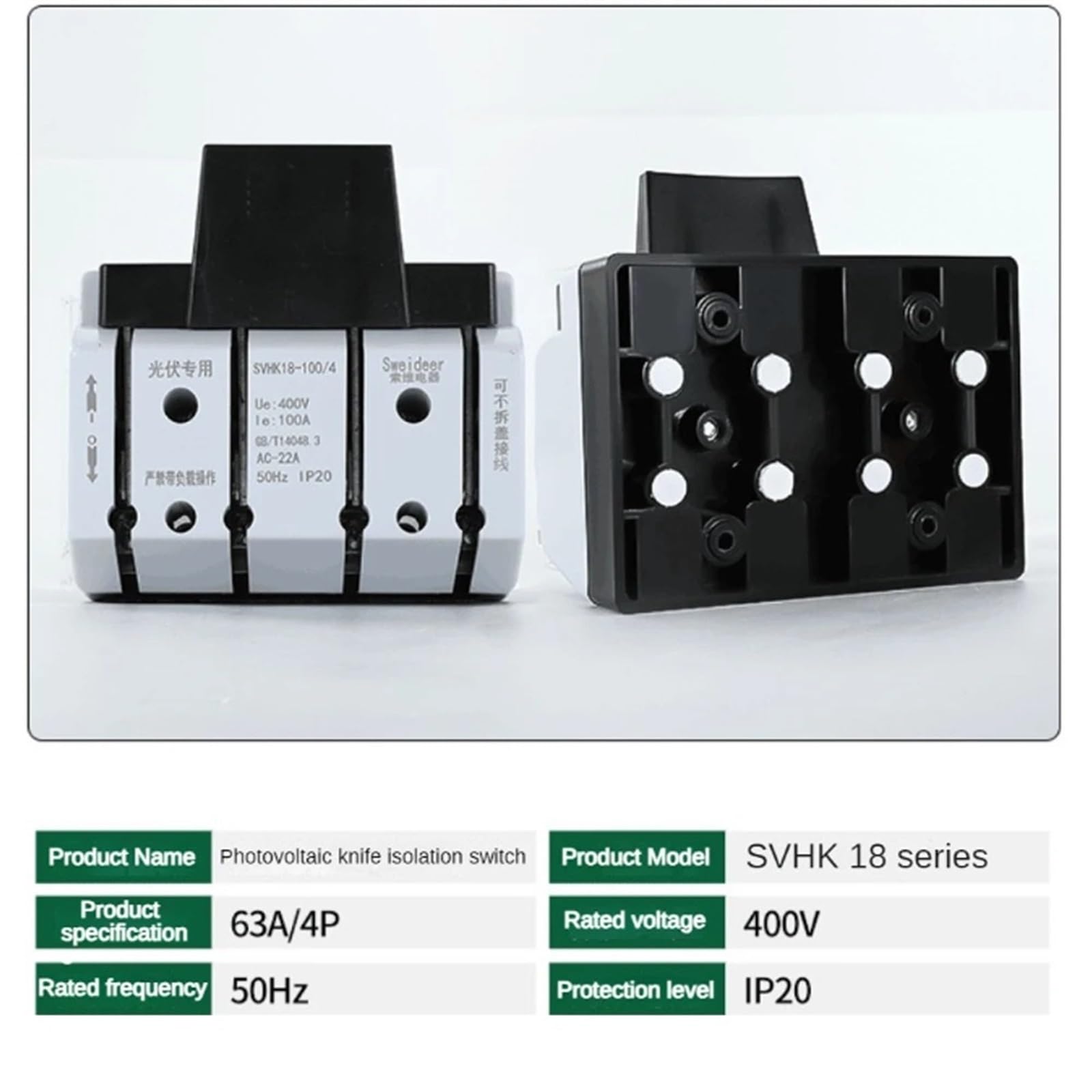 Interruptor de cuchillo fotovoltaico HK18, disyuntor de bajo voltaje de aislamiento 2P 4P, 63A, 100A, 160A, 200A, 250A, interruptor de desconexión de 400V(SVHK18-4P 200A)