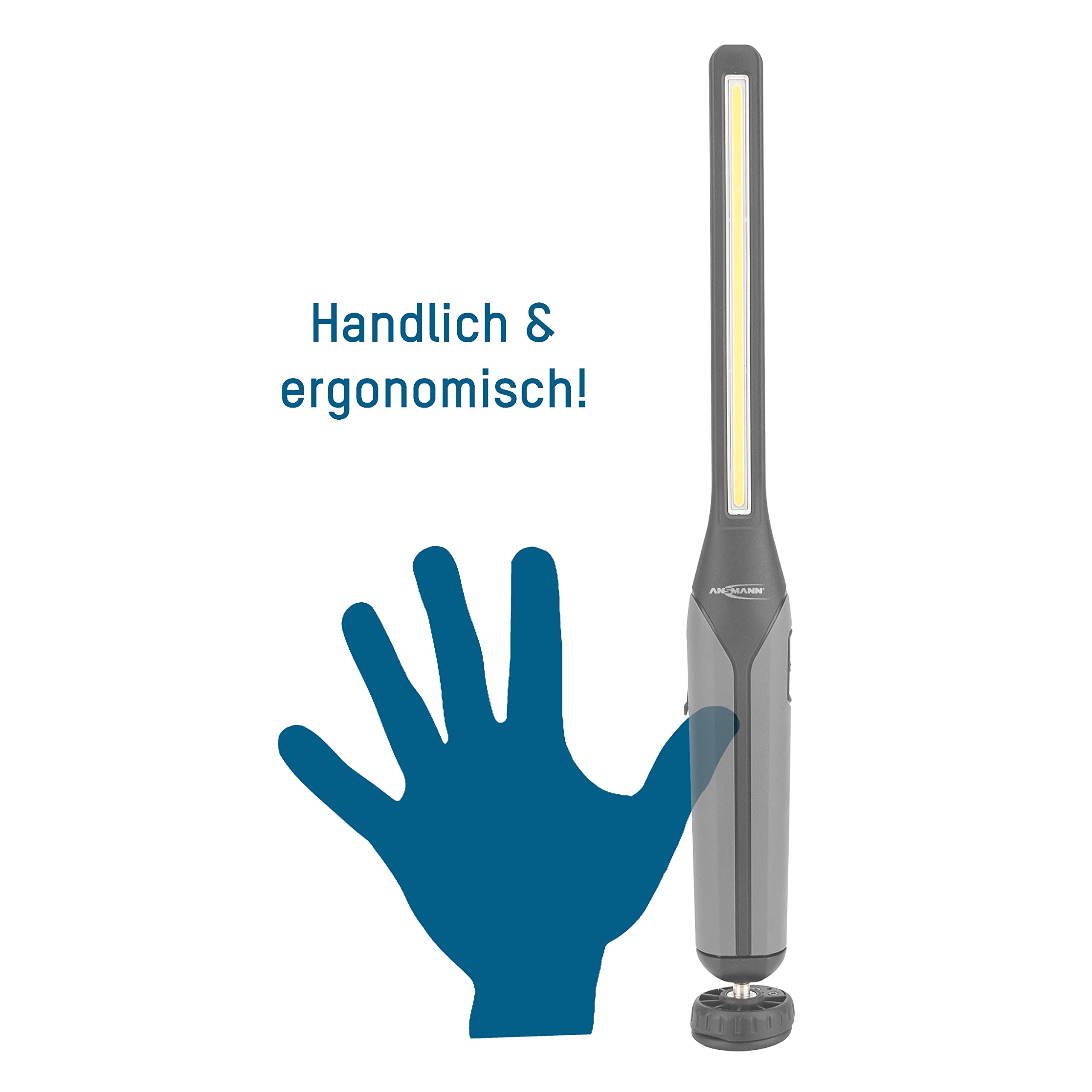 Ansmann Lampada da lavoro professionale IL700R, 7 W, COB LED 2 in 1, ricaricabile con magnete e gancio, maneggevole e robusta per officina, cantiere, artigianato, auto, ispezione, colore nero