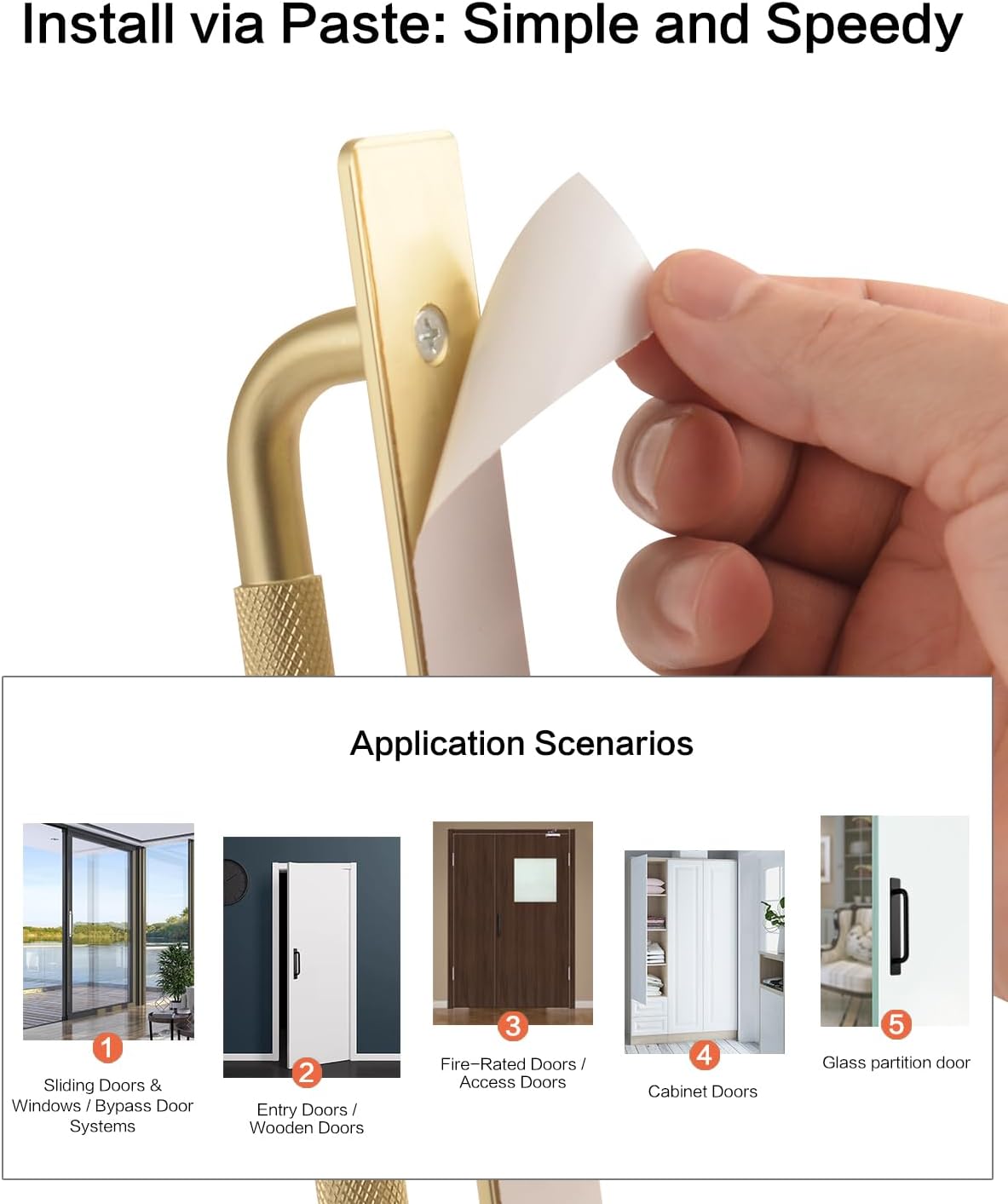 2 Pack Stick On Drawer Pulls Golden 8.4 Inch Self Adhesive Cabinet Pulls Peel and Stick Door Handle No Drill Glass Sliding Door Handles No Screws(Gold Double-Sided Tape 8.4 inch)