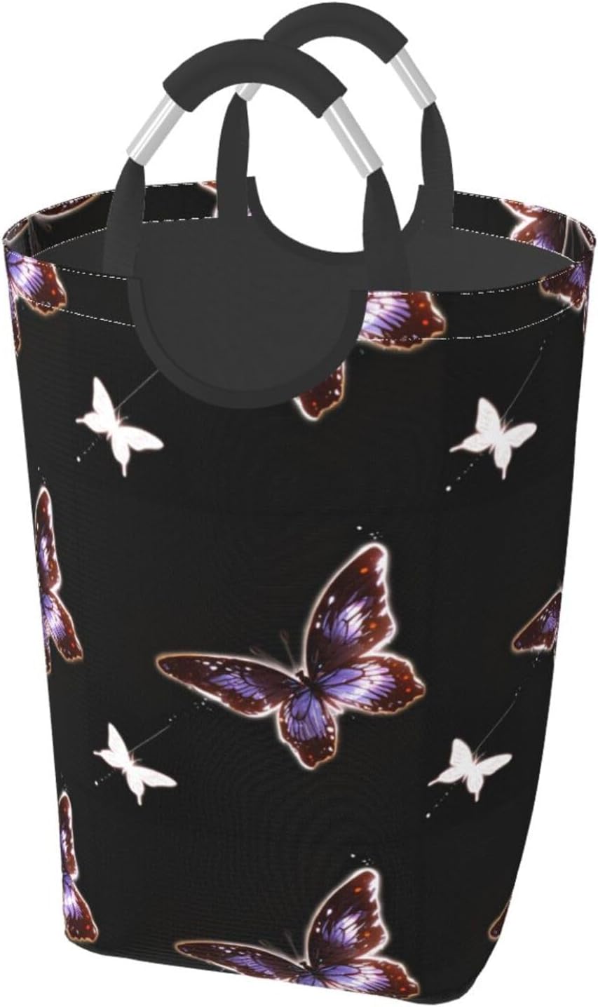 Glitter Butterfly Foldable storage bag, 50L capacity, suitable for laundry room, dormitory bedroom, dirty clothes storage basket.