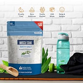 Muscle Soak Bath Salt 128 Ounces Epsom Salt with Natural Peppermint and Eucalyptus Essential Oils Plus Vitamin C in BPA Free Pouch with Easy Press-Lock Seal