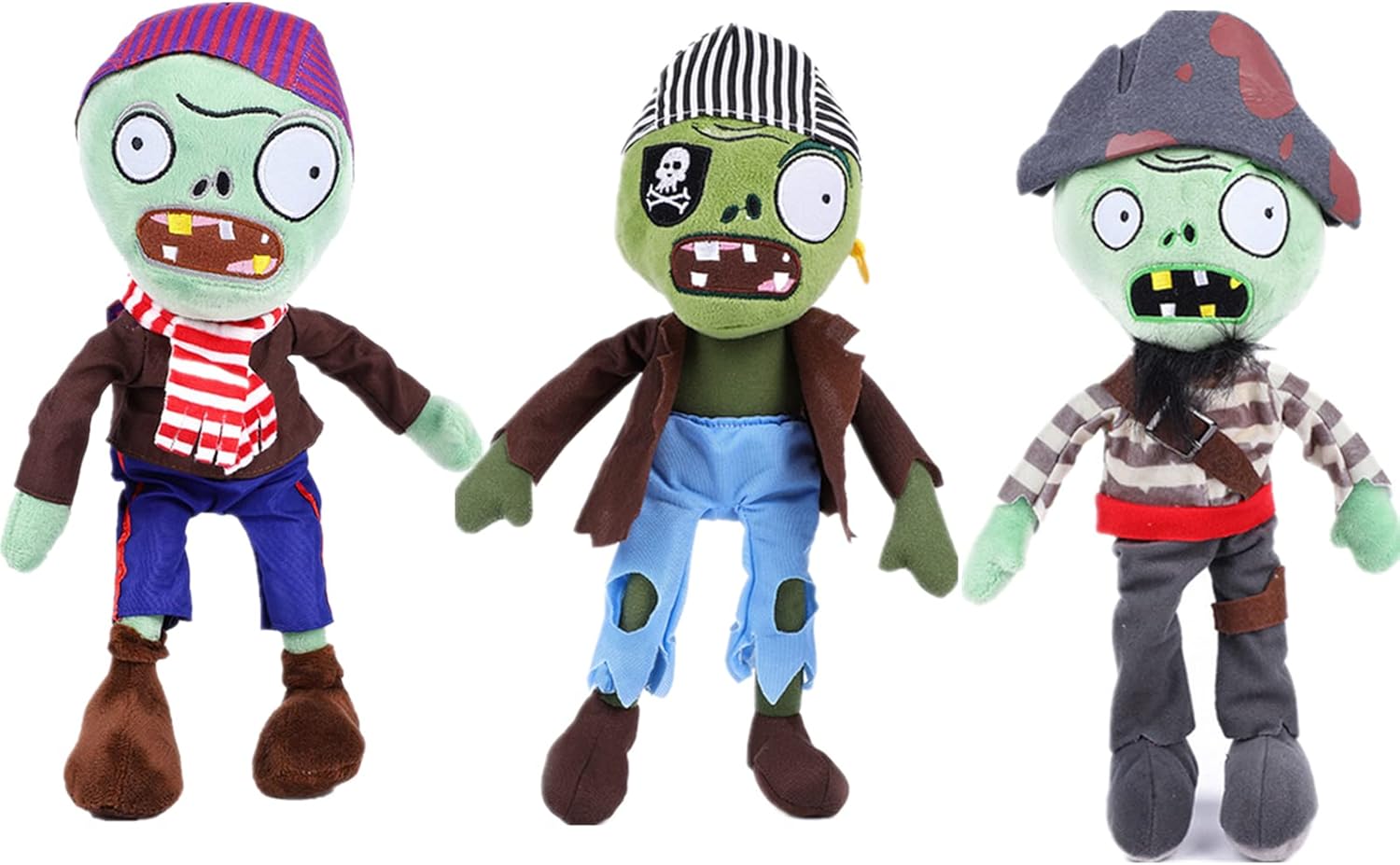 3 PCS PVZ Plant and Zombies Plush Sets Toys Stuffed Soft PVZ Figure Doll Swashbuckler, Pirate, New Pirate Zombie Great Gift for Christmas, Birthday New