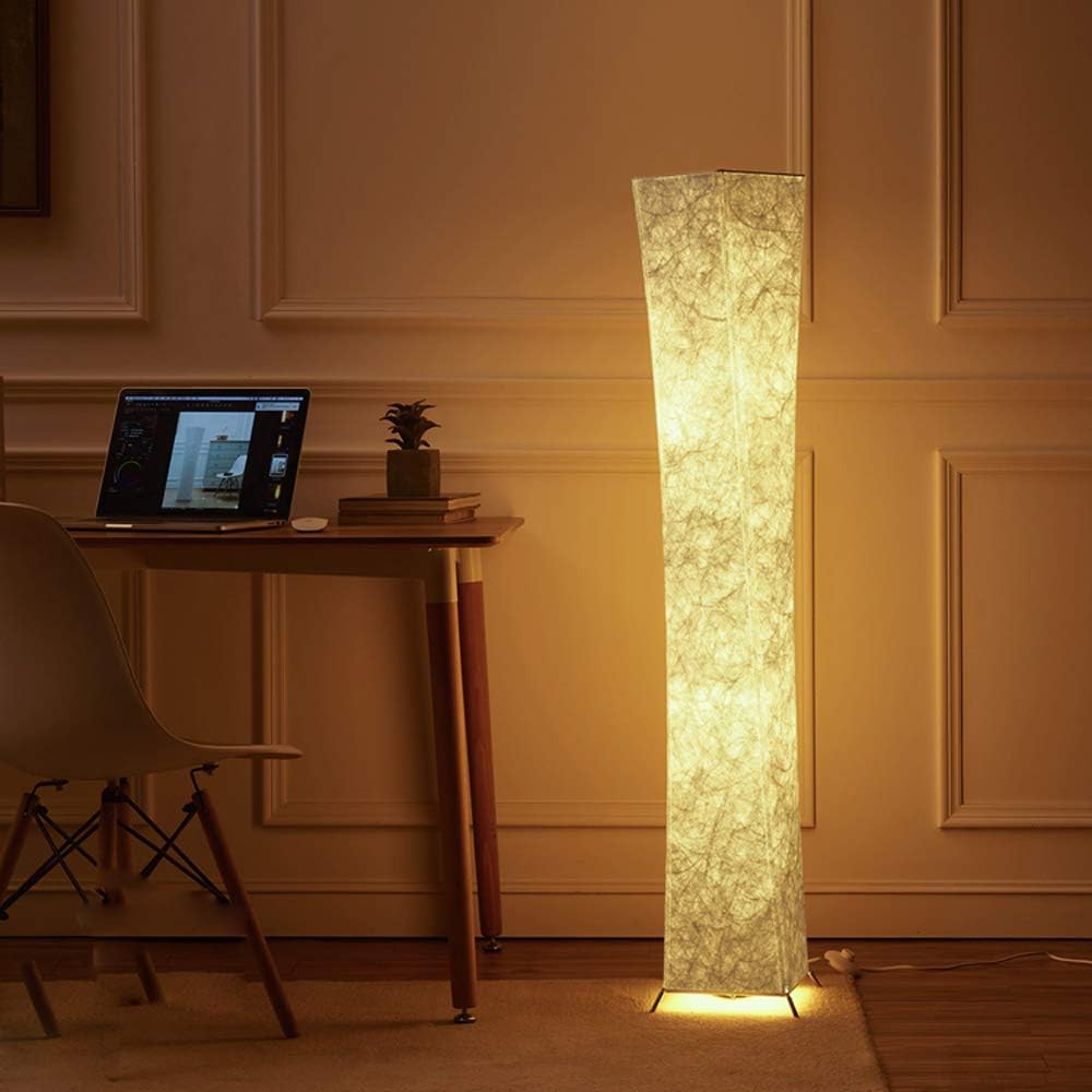 Soft Floor Lamp，LEONC Fabric Standing Floor Lamp & 2 Bulbs for Bedroom Living Room Warm Atmosphere(Style-1 Fabric Slim, 20x20x132cm,Note: EU Plugs) [Energy Class A+++]