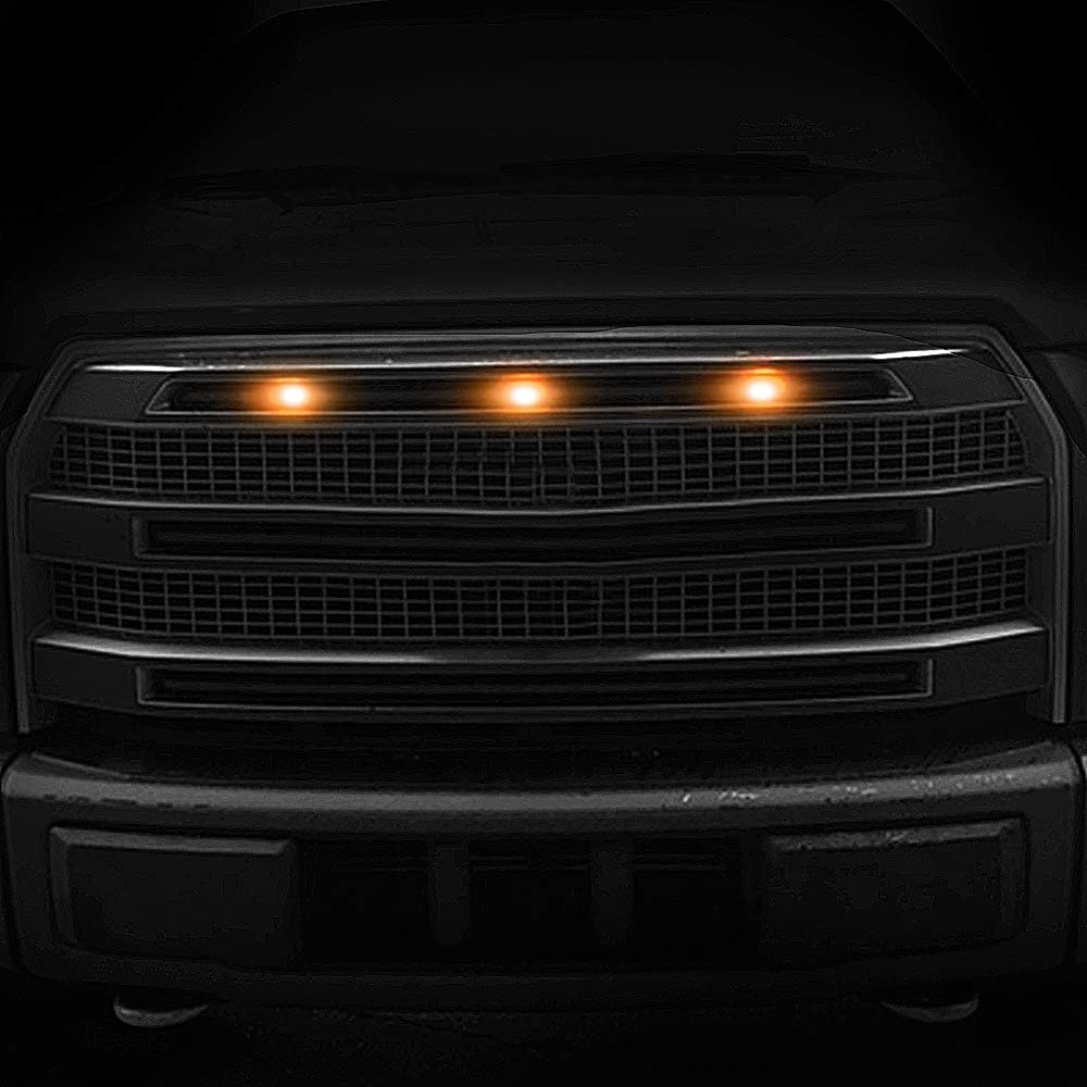 BASIKER Auto Front Grille Lights for 2004-2019 Ford F150 F250 F350 External LED Decoration | 3 Pack Amber Lens
