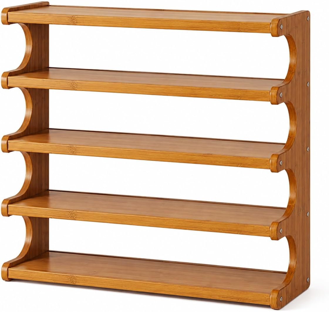Bamboo Shoe Rack 3/5/6-Tier Freestanding Shoe Shelf, Brown - 5 Layers