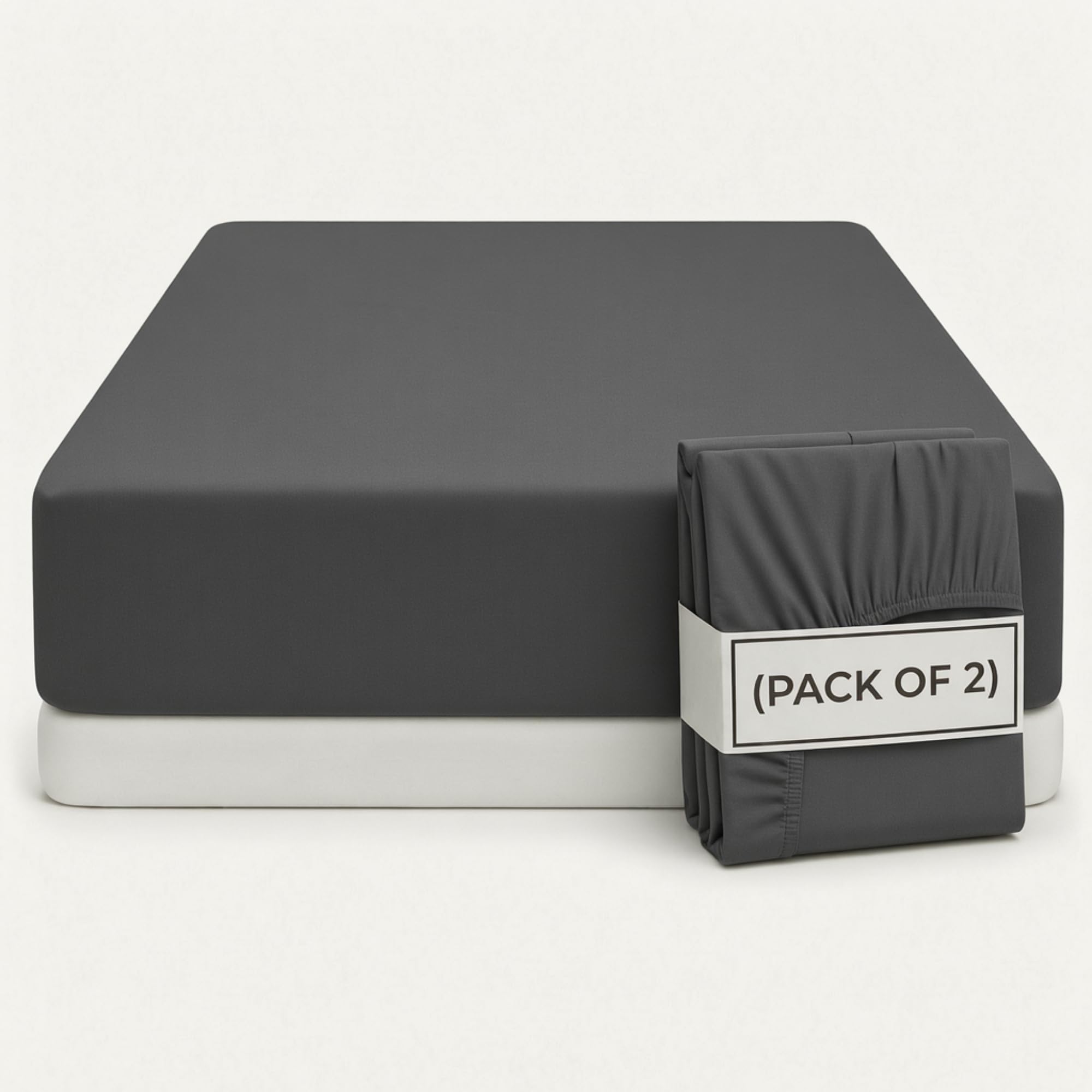 Q&H - 2x Small Double Bedding Fitted Sheet Charcoal - Brushed Microfibre 30cm Deep Pocket Elasticated Fit - Easy Care Soft & Breathable - Washable Fade & Shrink Resistant Mattress Sheet