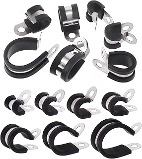 Keadic 26Pcs 5/16” Wire Cable Clamps with Storage Box, 304 Stainless Steel Rubber Cushioned Insulated Metal P Clamp Hose Fuel Line Loop Clamps for Tube Pipe Installation