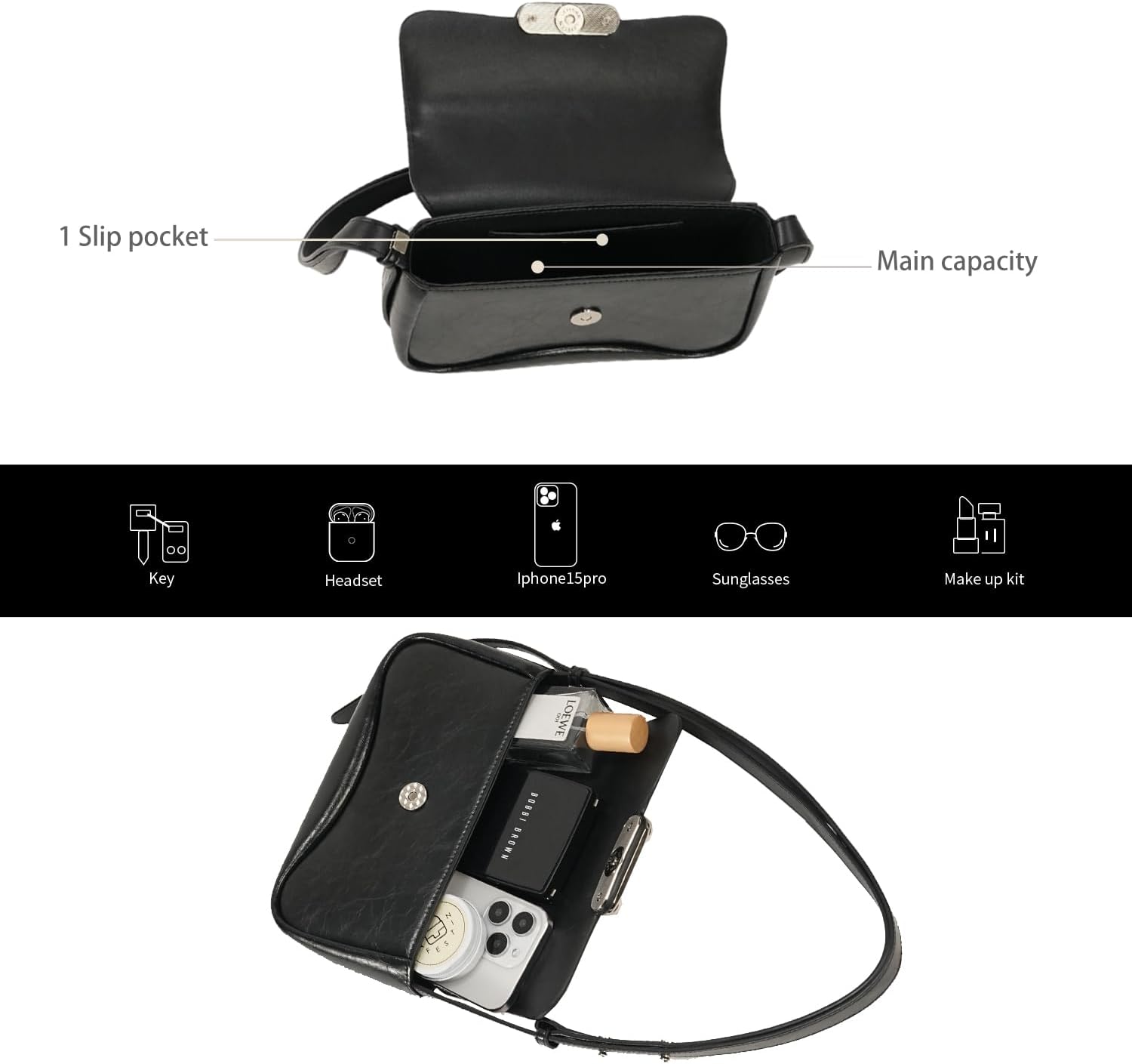 LA FESTIN Small Crossbody Purse for Women, Genuine Leather Shoulder Bags Designer Handbag with Adjustable Strap - Image 5