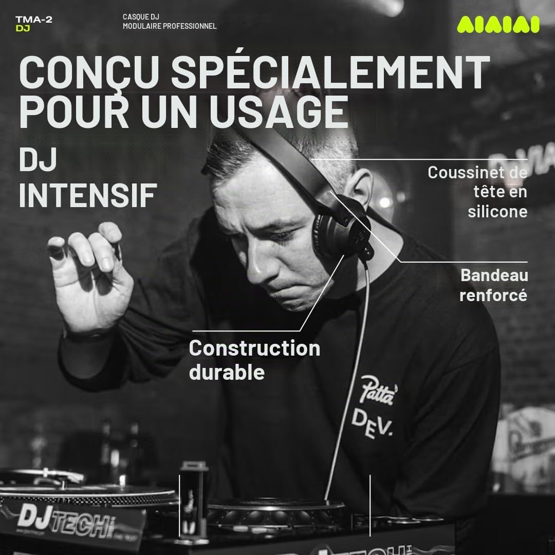 Aiaiai TMA-2 DJ - Casque DJ Professionnel on-Ear avec Basses puissantes, Construction Durable et Coussinets à Haute Isolation sonore, Design modulaire avec pièces Facilement remplaçables