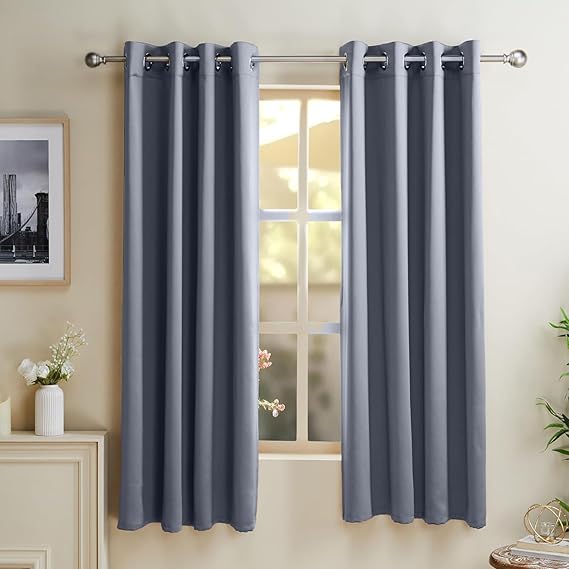 amazon basics - Room Darkening Blackout Window Curtains, 100% Room Darkening | 5 Feet |Set of 2| Plain Design | for Living Room and Bedroom | 115cmx150cm, Color- Grey