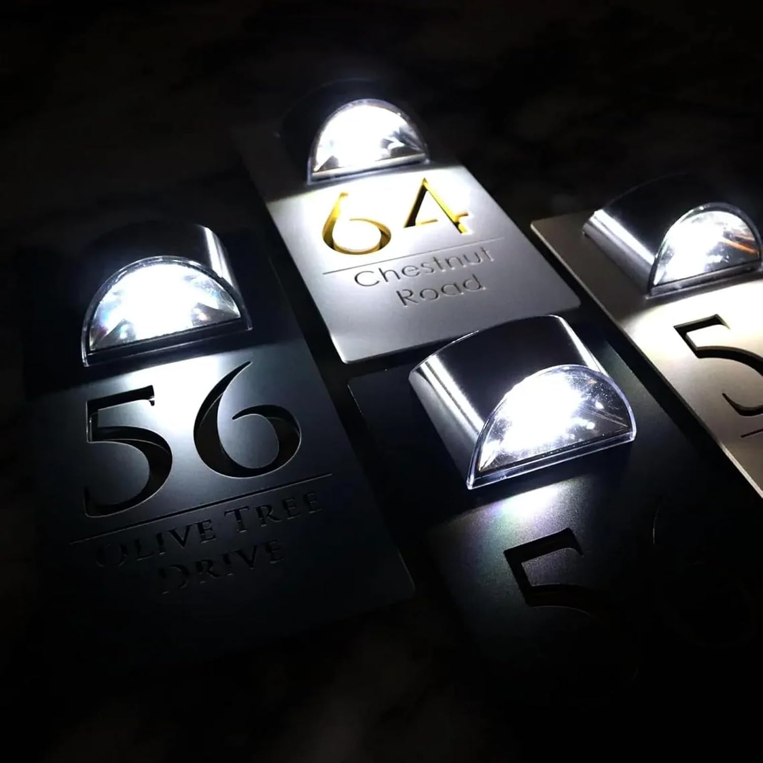 Personalized Solar House Number Sign Acrylic Laser Cut Plate Customized Solar LED Light Outdoor Address Street Name Door Plates (White (Black Text),20 * 32cm)