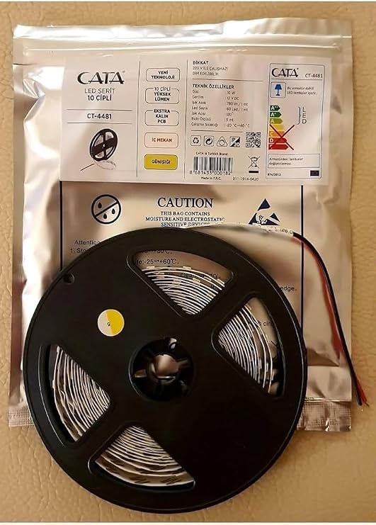 Cata CT-4481 10 Çipli Şerit LED Aydınlatma - Yüksek Işık Güçlü İç Mekan Ekstra Parlak Günışığı Şerit LED - 5 METRE GÜNIŞIĞI [Enerji Sınıfı A]