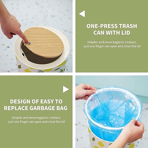 Miniatura 6 de Bote de basura pequeño con tapa para baño, cocina, oficina, pañal de limón, estilo simple, para dormitorio, basura, cesta de basura a prueba de
