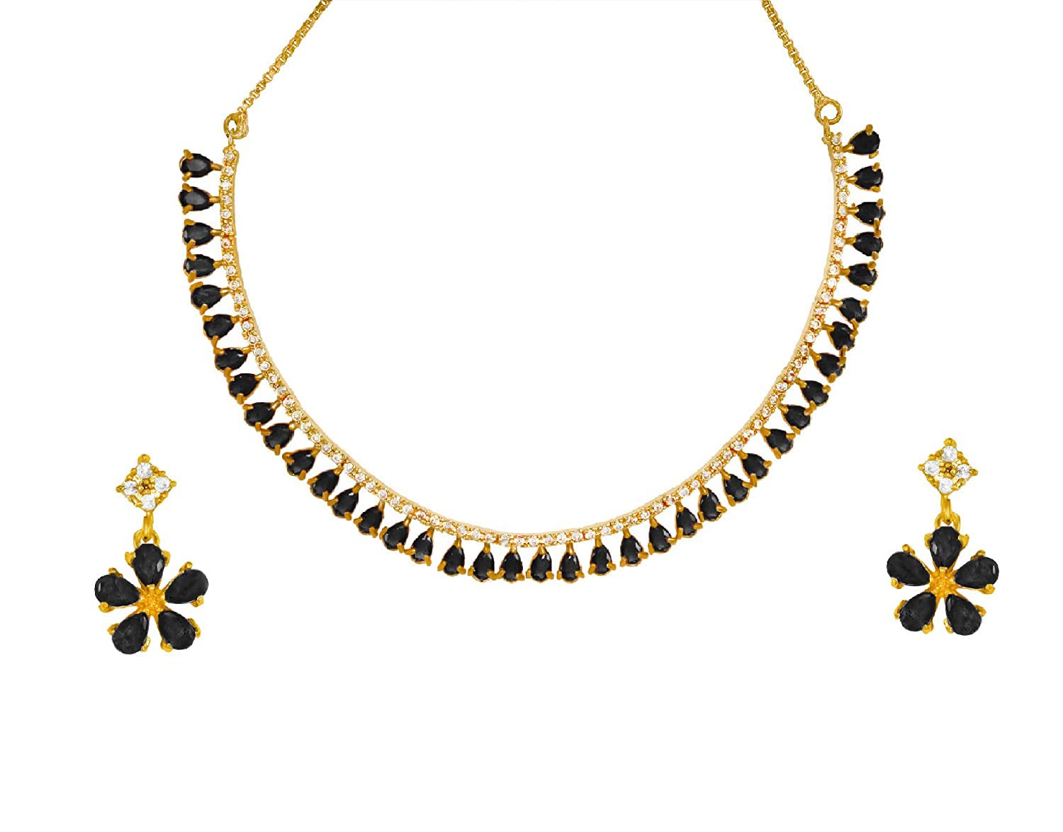 JEWELOPIA American Diamond Elegant Gold Plated Sparkling Cubic Zirconia Crystals Choker Necklace with Earrings Jewelllery set for Girls and Women (Multi-2) (B08HXHYHH1) Amazon Price History, Amazon Price Tracker