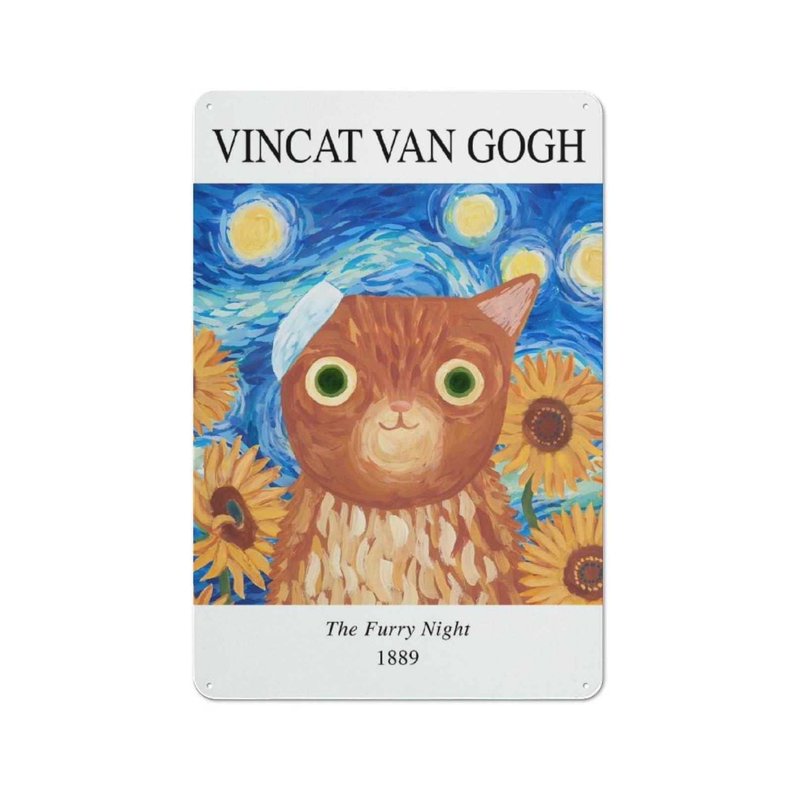 Junmoney Style-12 Vintage Tin Sign 30X20cm With Vincat Van Gogh For Garage Or Workshop, For Metal Sign Collectors, For Cafés, Pubs And Restaurants
