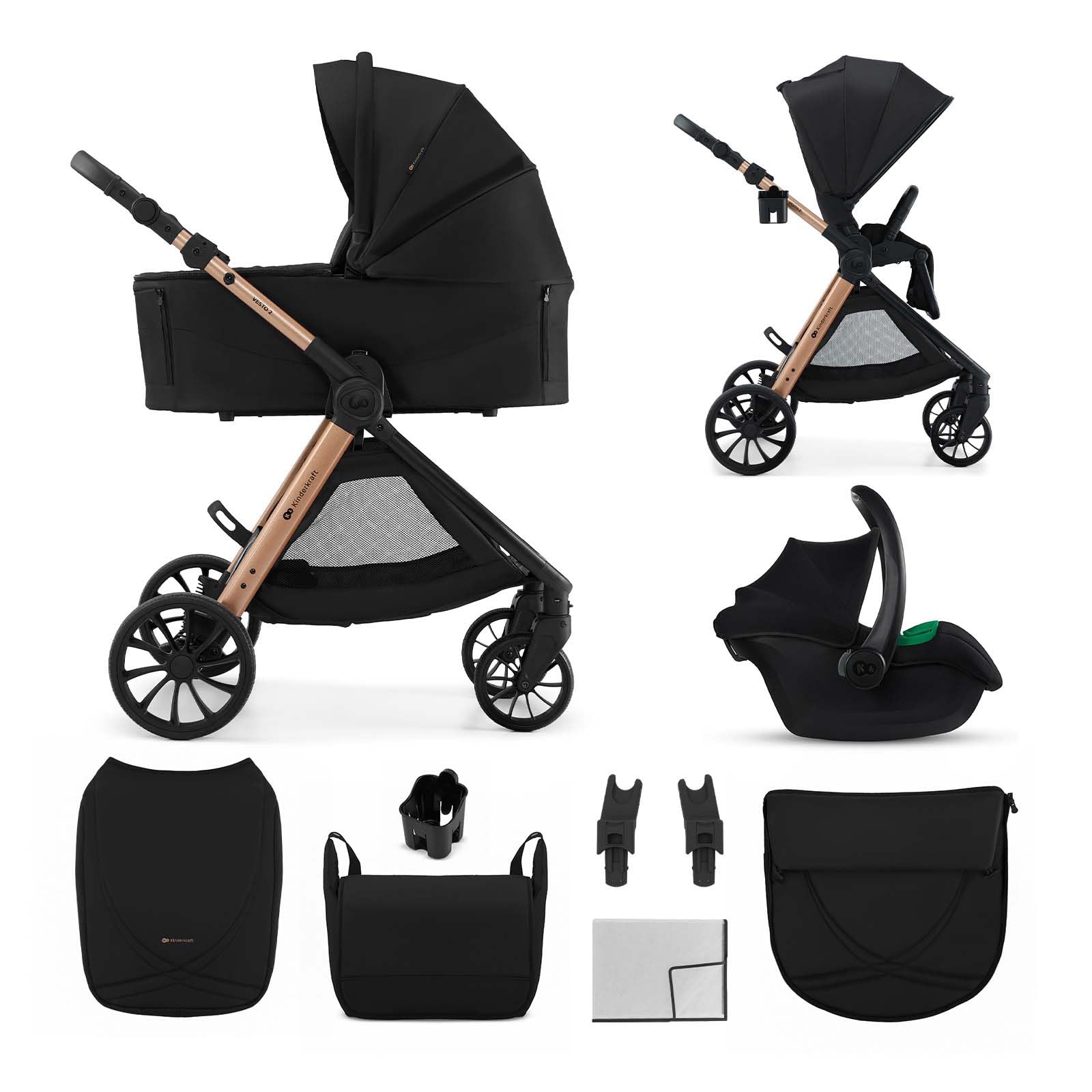 Kinderkraft Vesto2 3 In 1 Travel System Black