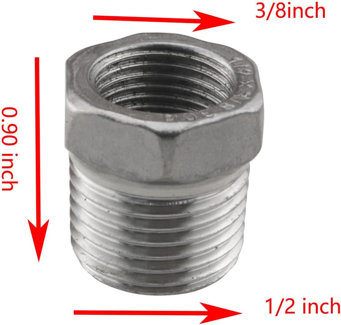 2pcs Silver 1/2 G to 3/8 Compression Threaded Bushing Pipe Fittings, Stainless Steel Pressure Relief Faucet Connector Pipe Adapter, Kitchen Bathroom Pipe Supply Line Adapter