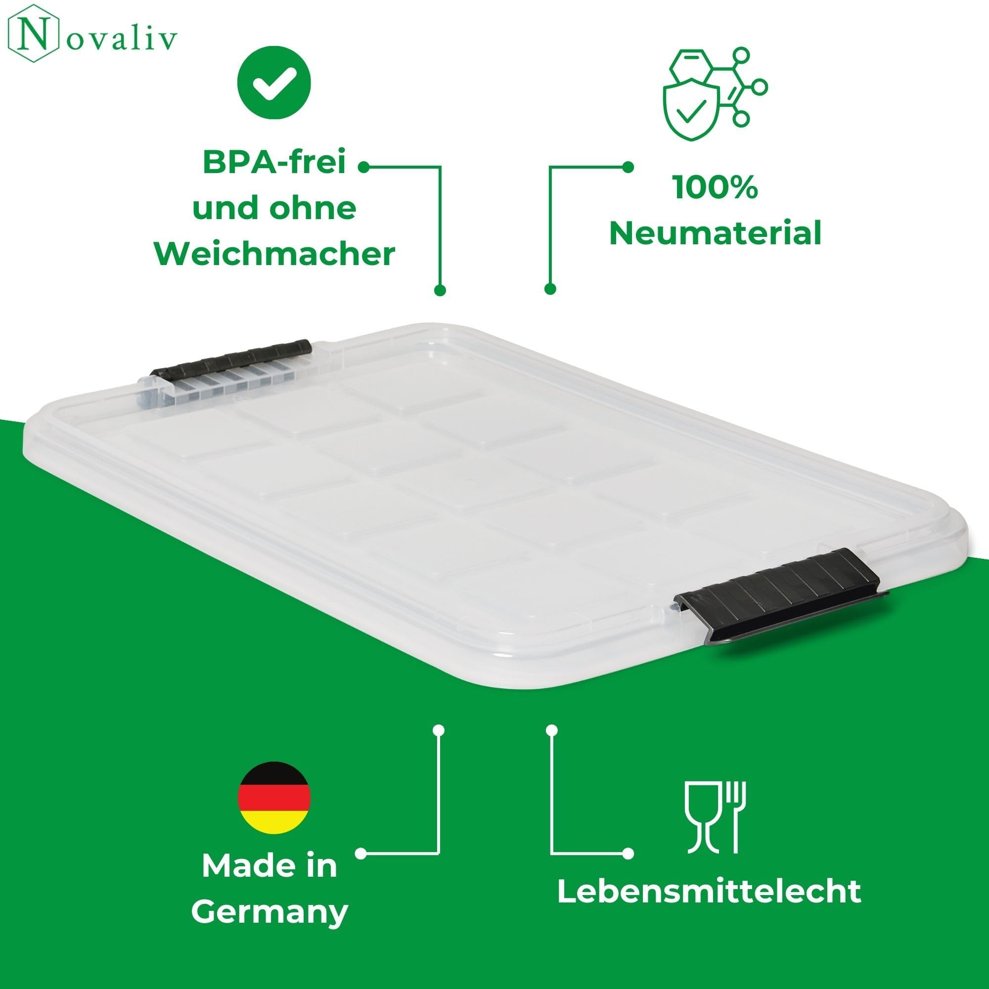 Novaliv Lot de 5 couvercles de rechange de 15 litres avec fermeture à clip 41 x 29 cm, transparents