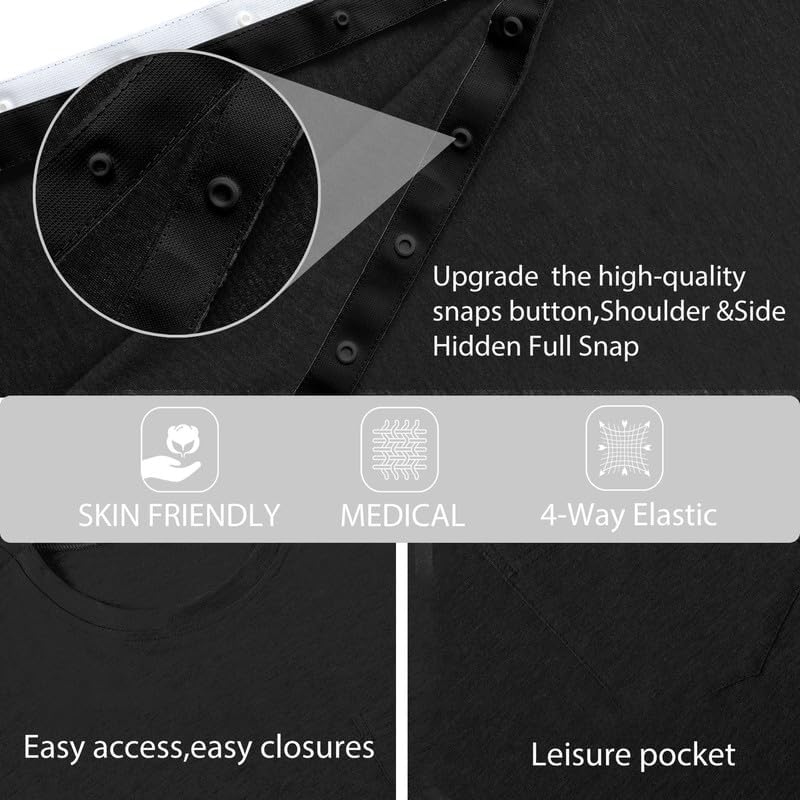 Post Shoulder Surgery Shirts for Men Full Snap Open Tear Away Short Sleeve T Shirt Chemo Port Access Tee Rotator Cuff Surgery - Image 4