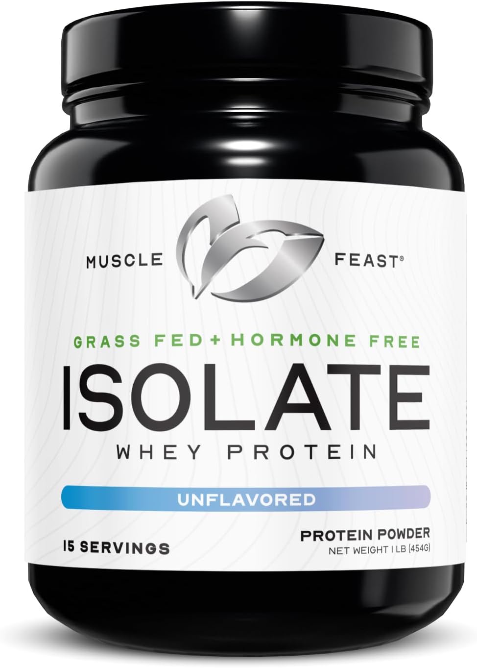 Muscle Feast Grass-Fed Whey Protein Isolate, All Natural Hormone Free Pasture Raised, Unflavored, 1lb