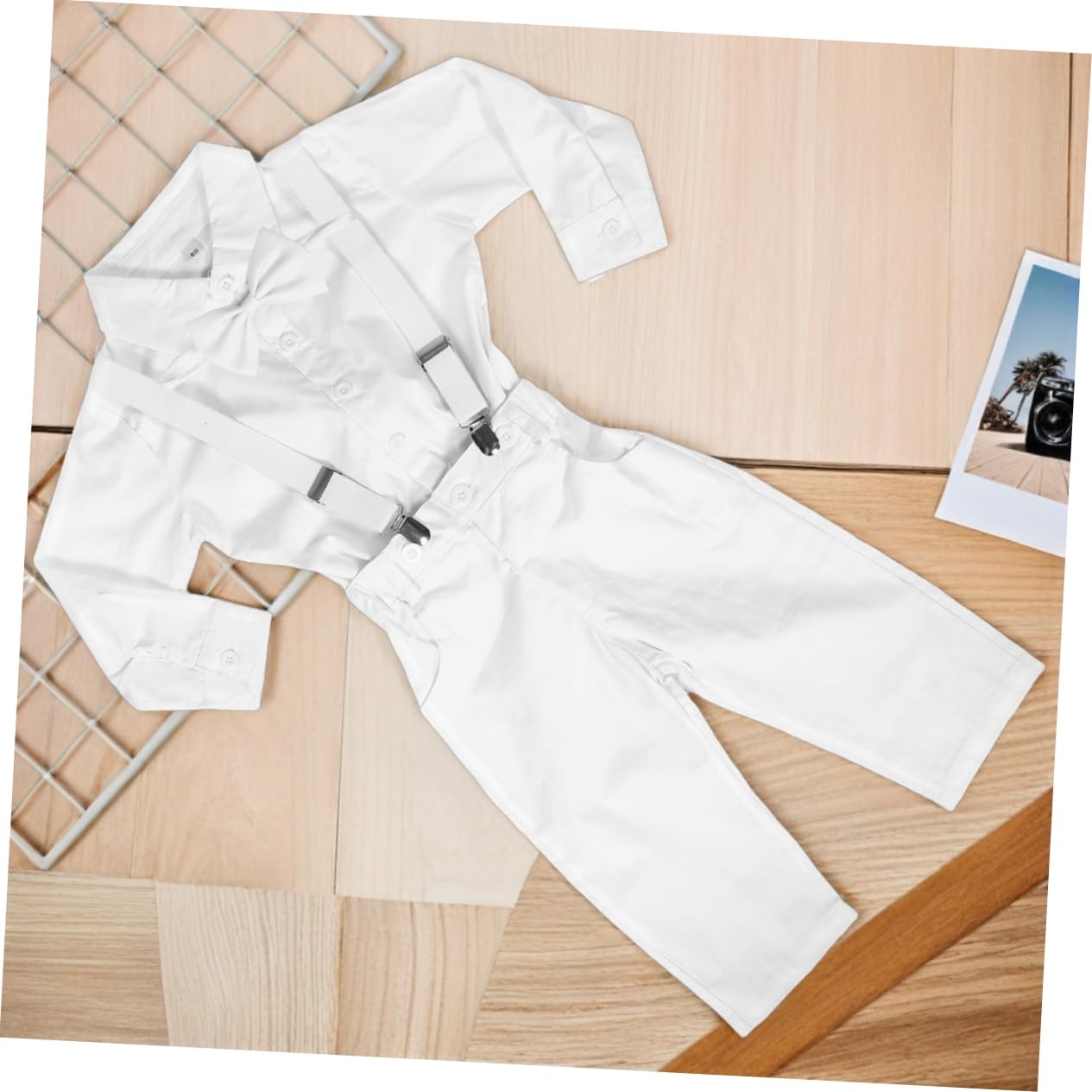 Beavorty Tenue De Gentleman Pour Bébé Chemise Habillée À Manches Longues Pour Bébé - Avec Pantalon À Bretelles À Nœud Pour Événements Formels Et Célébrations Taille Cm