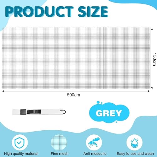 BUZIFU 150 * 500cm Moustiquaire Sur mesure en Fibre de Verre Ignifuge Grand Store Toile Filet Voile Film Moustiquaire Plissée Adaptable Rigide Anti Moustique Mouche Insecte pour Porte Fenêtre Baie - 2