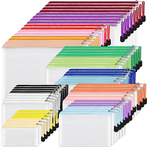 EOOUT 56pcs Mesh Zipper Pouch, Waterproof Zipper Bags, 8 Sizes Plastic Travel Pouch, 18 Colors, Multipurpose for Travel Storage, Office Appliances
