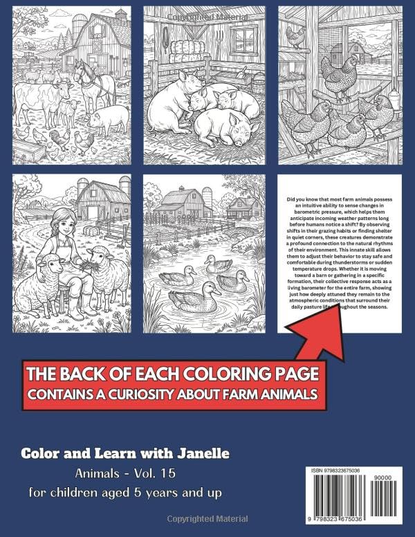 50 Farm Animals Coloring Pages for Kids and Adults: +50 Amazing Facts about Farm Animals. Coloring Book for Children and Grown-Ups. Color and Learn with Janelle - Animals - Vol. 15 image 3