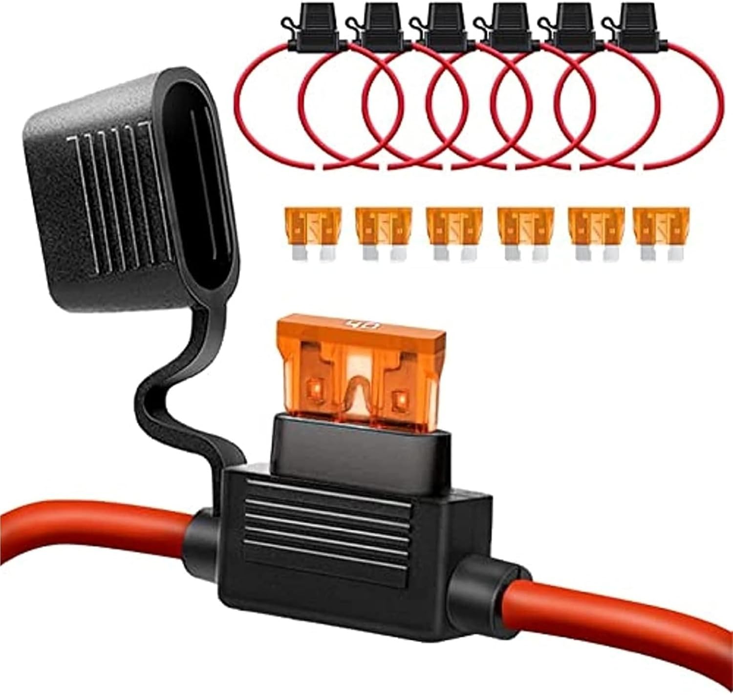6 Pack 10 AWG Inline Fuse Holder Waterproof - 12 Volts Fuse Holder for 40A Blade Fuse for Truck, Automotive, Marine, Industrial