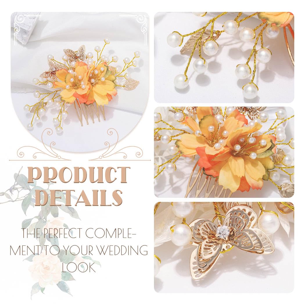 IYOU Boda Novia Peine del pelo Oro Margarita Tocado Flores Hoja Novia Accesorios para el cabello para Mujeres