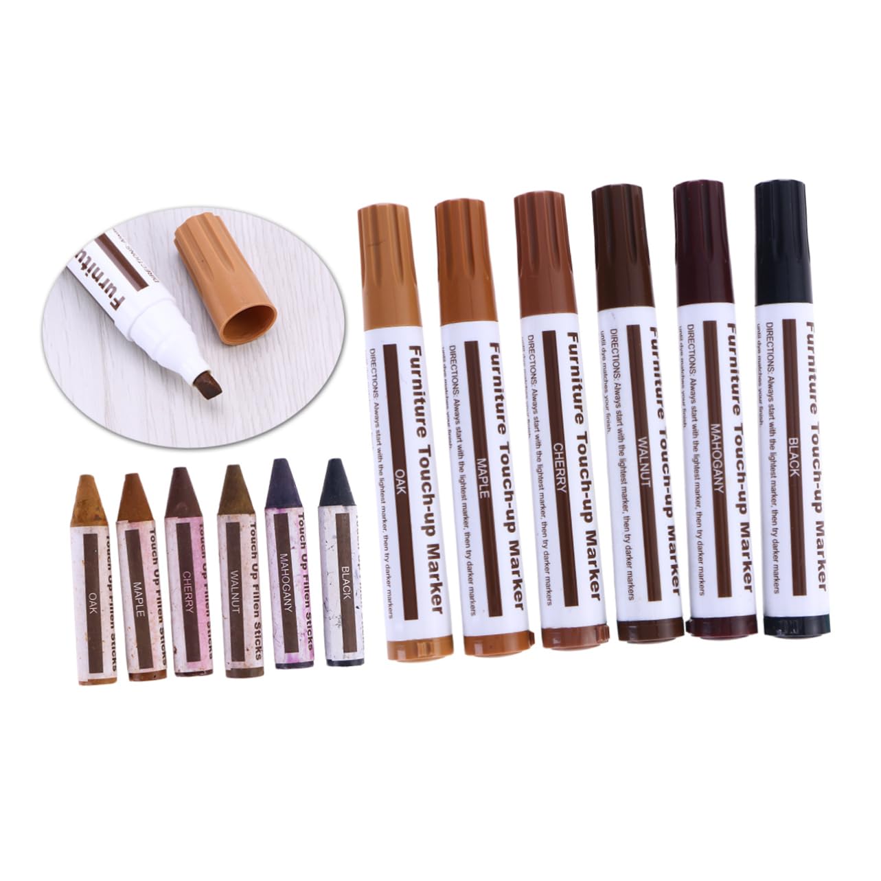 minkissy Furniture Pen Set Fast Drying Wooden Repair Markers for Concealing Scratches Blemishes and Imperfections Tables Includes Crayons and Markers