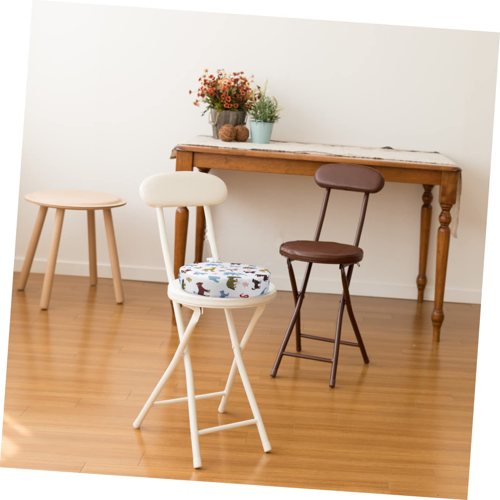 Cuscino Rialzo Sedia per Bambini in Cotone Beige, Imbottitura Comoda Fondo Antiscivolo per Seggiolone da Pranzo Rotondo Adatto a Dining Chair