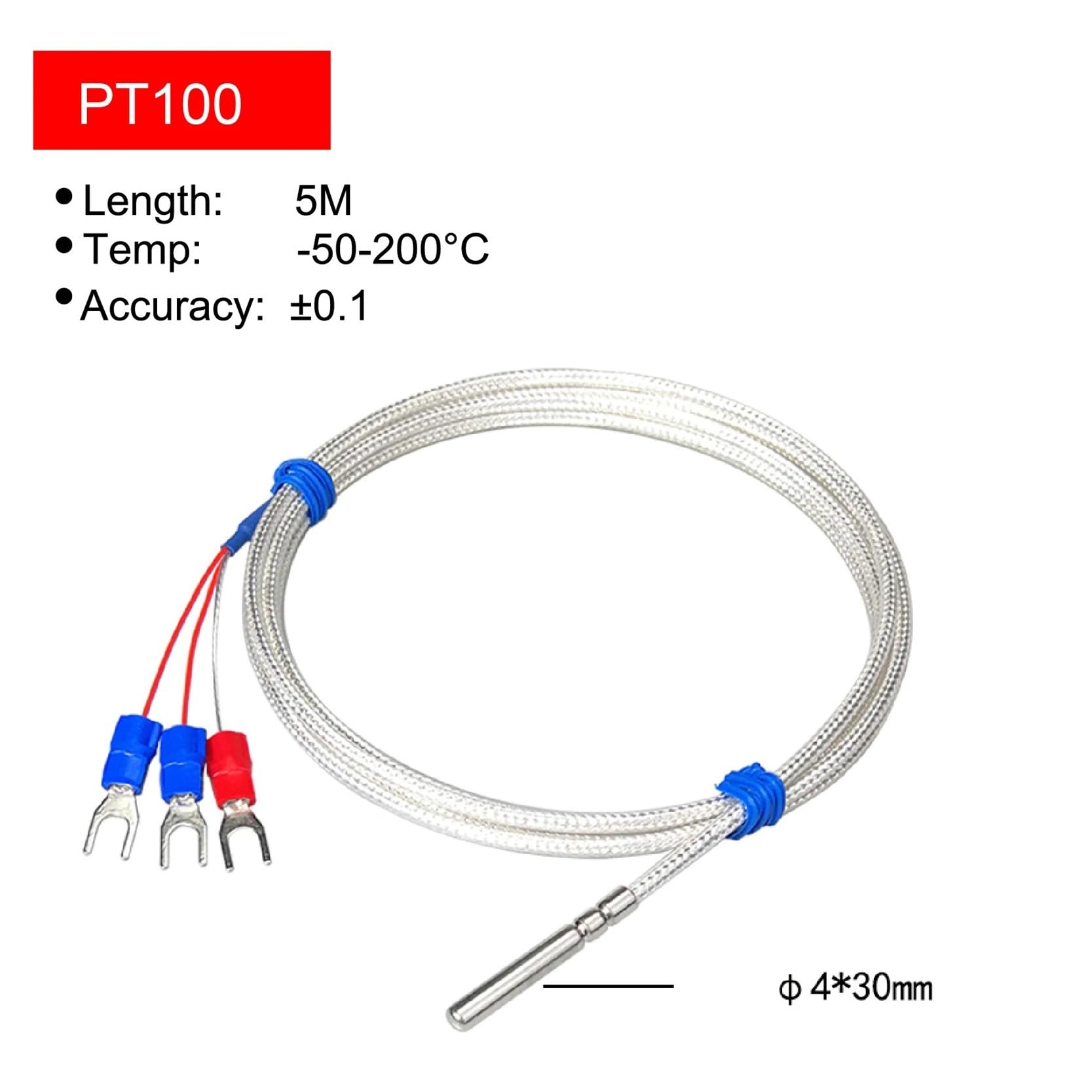 temperaturfühler 5 stücke PT100 Temperatursensor RTD Temperaturfühler Widerstandsthermometer PT100 RTD Sensor Industrieller Temperatursensor(5m-PT100)