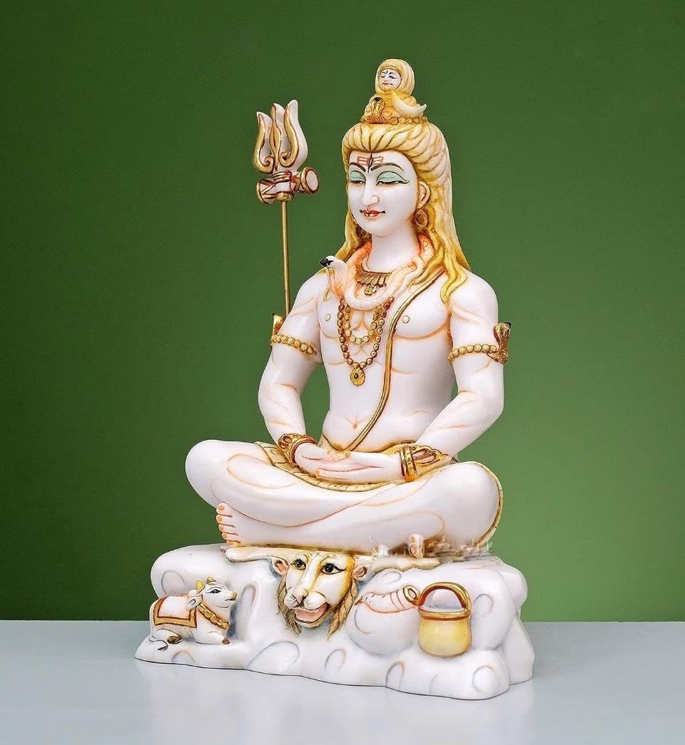 Archna Handicraft Polyresin Shiv Ji Murti For Pooja Lord Shiva Statue Figurines Idol Mahadev Sculpture (10.5 Inches, 1760 Gram, Fantasy, White, Gold) - Image 2 thumbnail