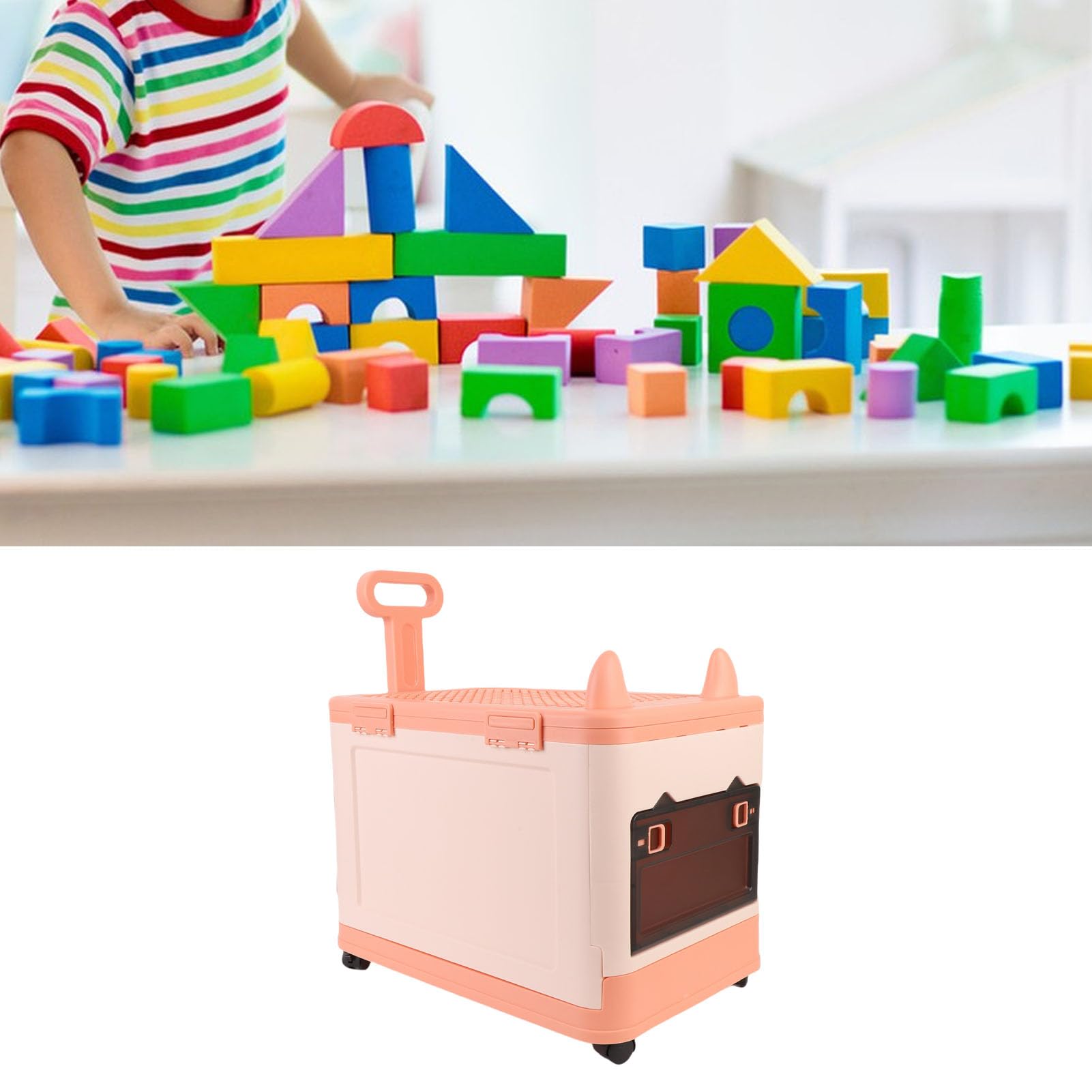 Alomejor Caja de Almacenamiento de Juguetes Plegable con Ruedas, Cofre de Organizador de Juguetes Compacto y Espacioso con Divisores para Niños 31x47x50cm (naranja rosa)