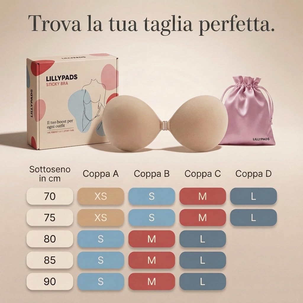Reggiseno adesivo push up – l'originale – test 100 giorni – Premium Sticky Bra – Lavabile e riutilizzabile – Beige