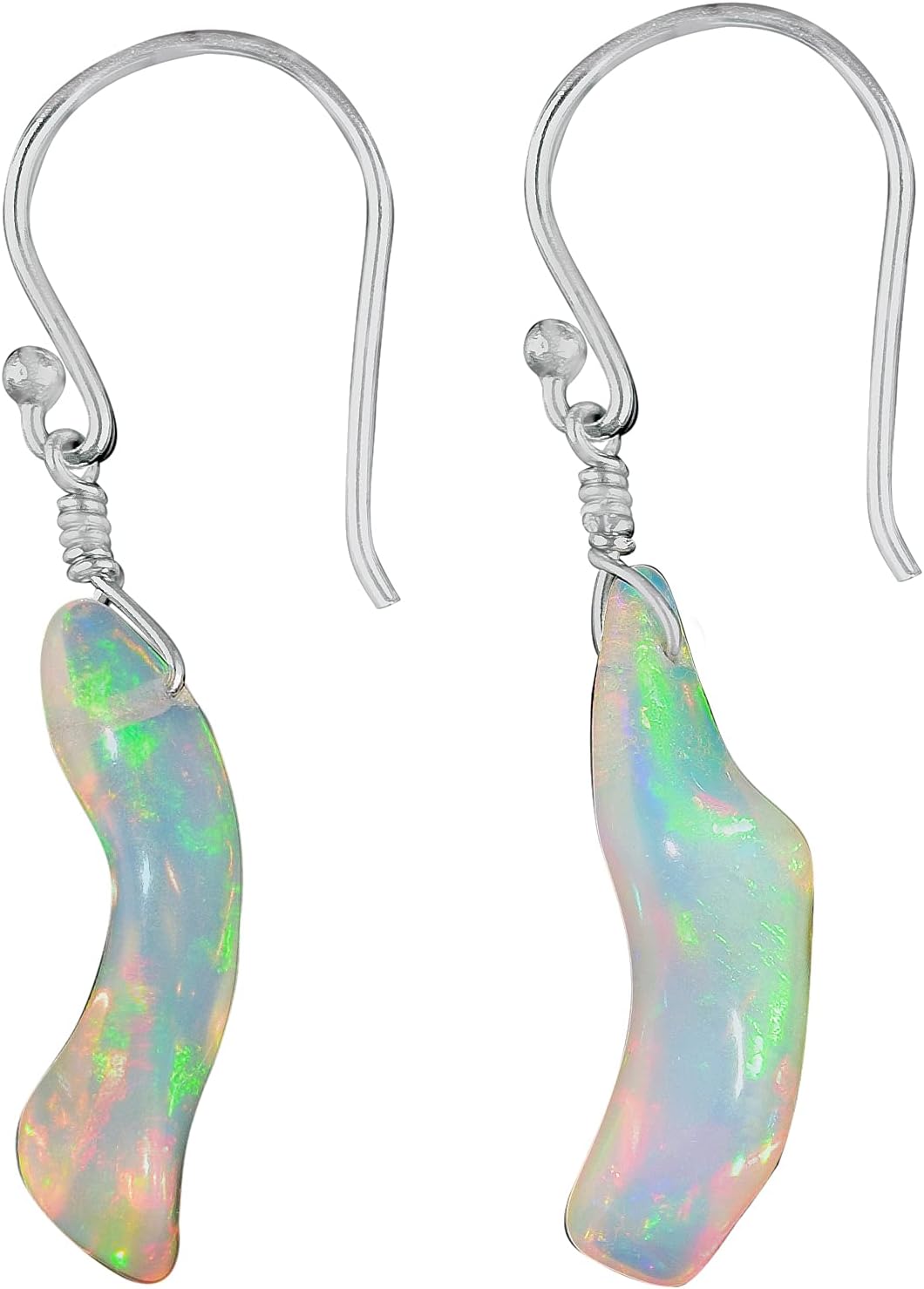 Natural Raw Ethiopian Opal Earring Rhodium Plated 925 Sterling Silver, Dainty Simple Earring Jewelry Gift for Her, Birthstone Energy Healing Stones, Opal Bones Earring