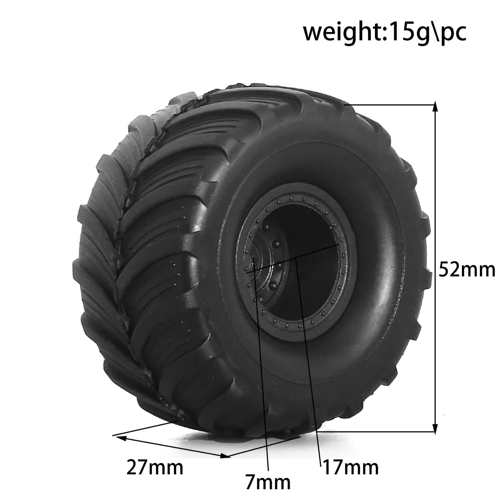Neumáticos Coche RC para TRX4M para FMS para FCX24 para Axial para SCX24 AX24 1/18 1/24 Juego De 4 Llantas De 52 Mm Y 1 Pulgada para Monster Truck Piezas De Mejora para Coche RC Crawler(White)
