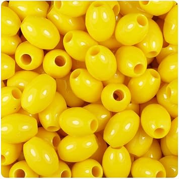 BeadTin Bright Yellow Opaque 14mm Oval Plastic Pony Beads 200pcs