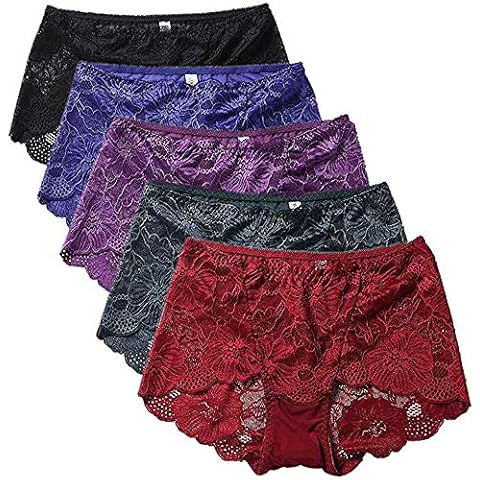 PHOLEEY Womens Sexy Underwear Lace Panties High Waisted Plus Size Ladies Brief for Women 5-Pack Cover