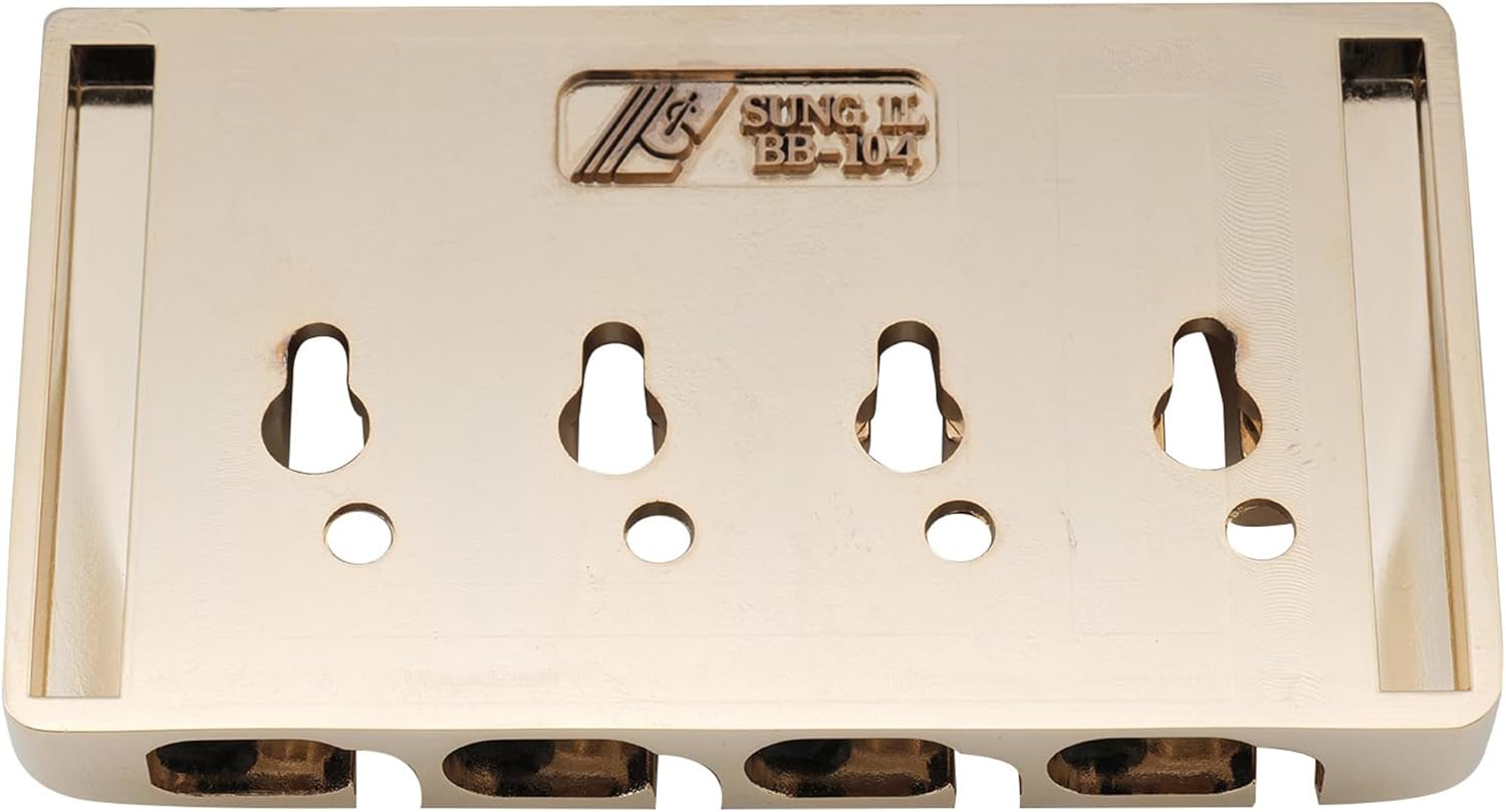 Musiclily Pro 19mm Pre-Radiused Hard Zinc 4-String Bass Bridge, Gold