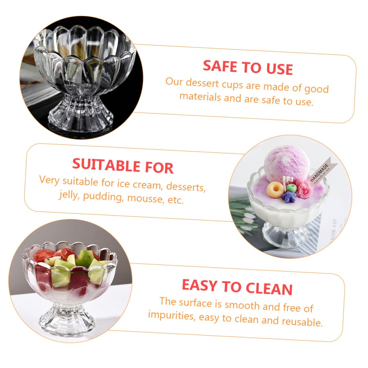 6 Vasos de Vidrio Transparentes para Postres de 100ml Reutilizables y Moldeados Pieza, Ideales para Helados y Pudines en Cocina