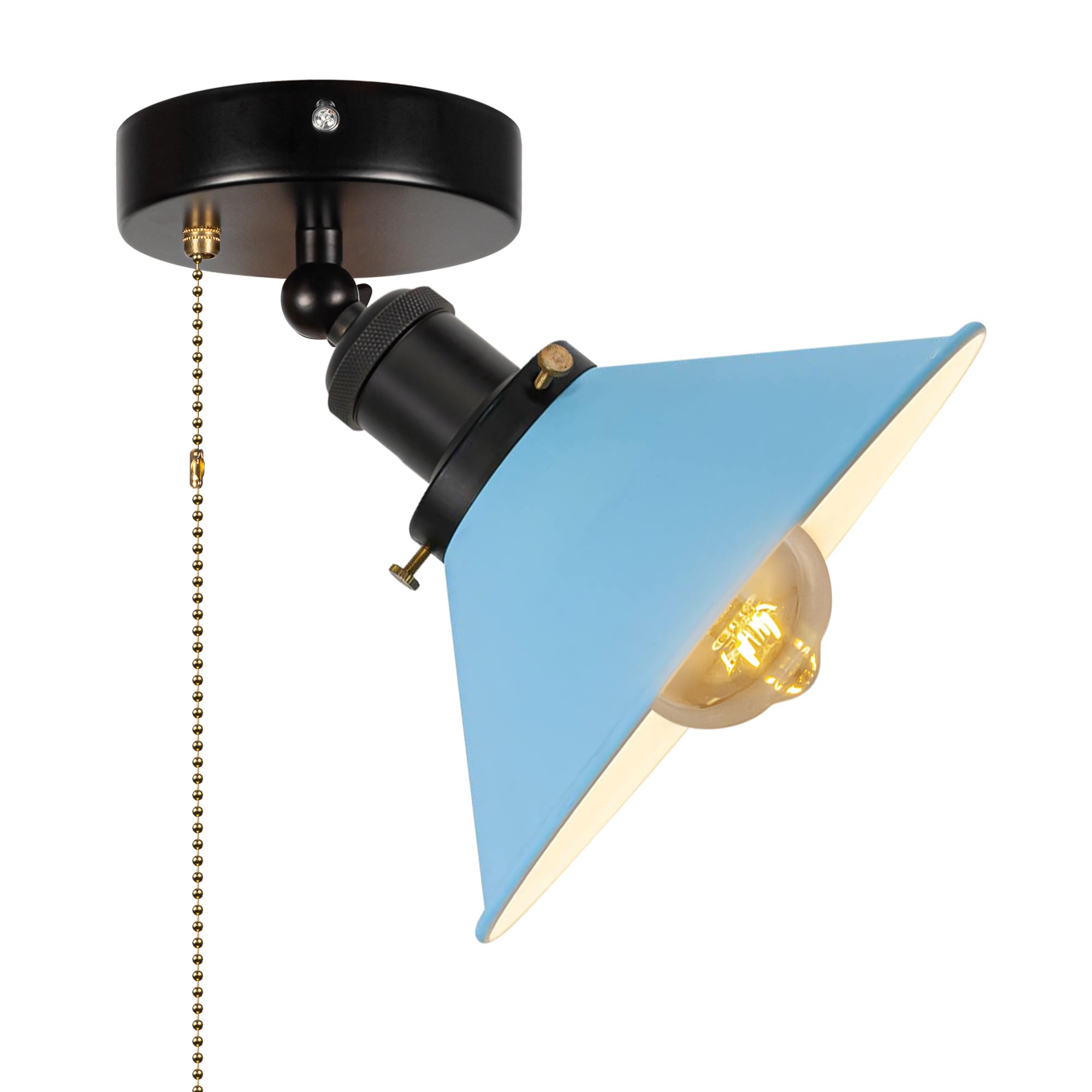 SKIVTGLAMP RV Adjustable Wall Light with Zipper Switch 12V RV Decorative Light RV Ceiling Light Retro Ceiling Mount Hallway Light Fixtures, E26 E27 Macaron Blue Semi Flush Mount for RV Camper