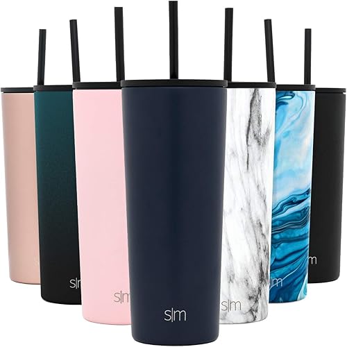 Simple Modern Insulated Tumbler Cup with Straw Lid and Flip Lid | Reusable Stainless Steel Water Bottle for Cold Brew Tea Iced Coffee Travel Mug | Classic Collection | 24oz | Deep Ocean