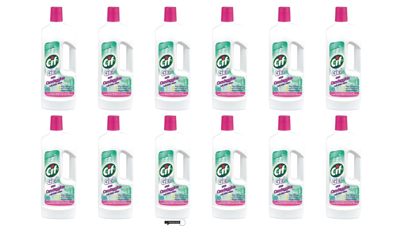 Cif - Limpiador de gel con lejía (12 unidades, 750 ml, limpiador multiusos, incluye llavero Italy Shop Service gratuito)
