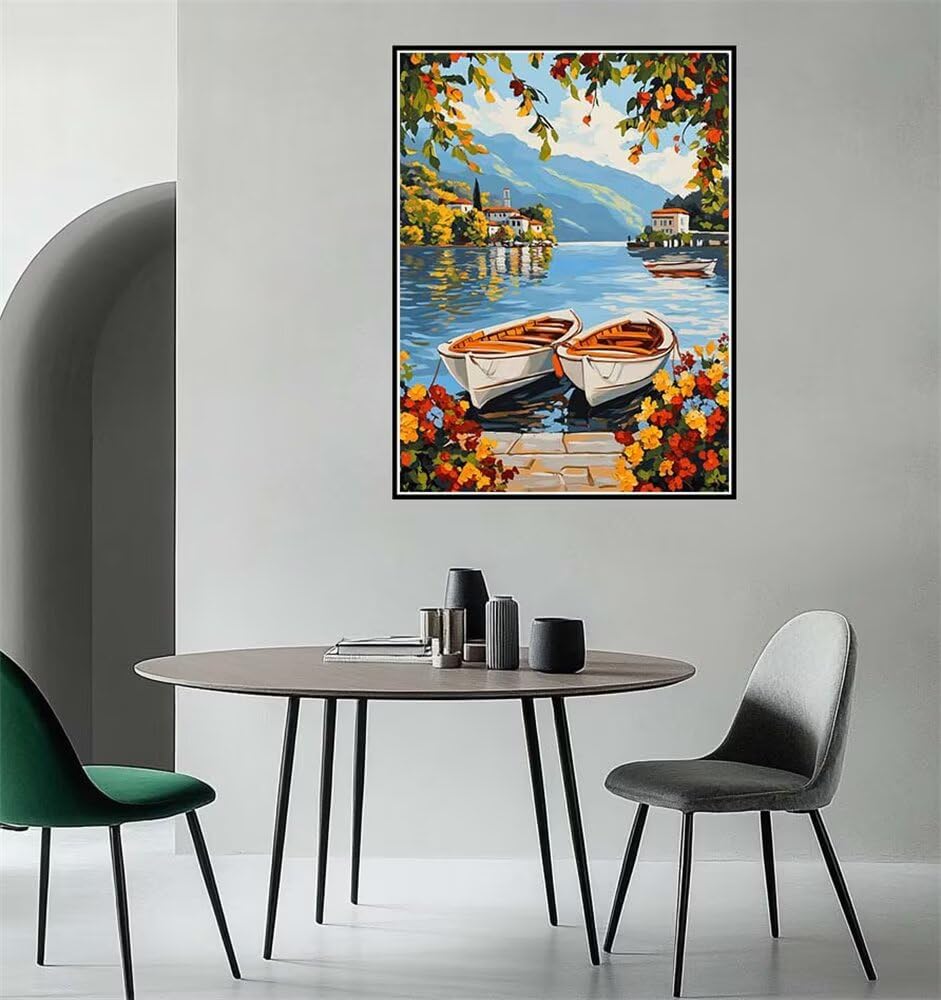 Pintar por Numeros Barco Pequeño Mar, DIY Pintar por Numeros Adultos Paisajes 80 x 120 cm, Cuadros para Pintar por Numeros con Pinceles y Pintura Acrilica, Decoración del Hogar (Sin Marco) -YH989