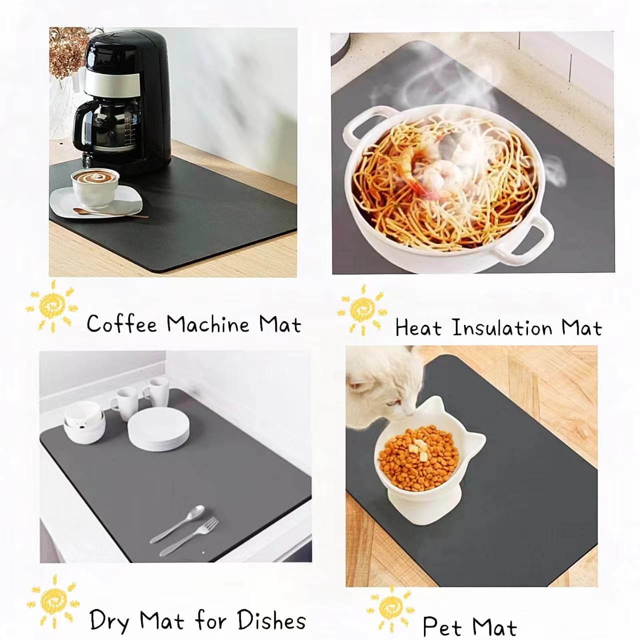 Hochwertige schwarze Abtropfmatte für die Küche, schnell trocknend, umweltfreundlich, hitzebeständig, rutschfest, ideal für Kaffeemaschinen und Geschirrtrocknung, perfekt für den Heimgebrauch.