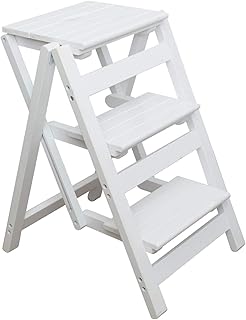 AGLZWY Taburete con Escalera De 3 Peldaños 2 En 1 Sillas Plegables 66cm De Alto Taburete De Bar para Biblioteca Cocina Oficina Marco De Almacenamiento (Color : White)
